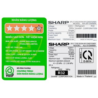 [MIỄN PHÍ LẮP ĐẶT - VẬN CHUYỂN] Máy lạnh Sharp Inverter 1 HP AH-XP10WMW
