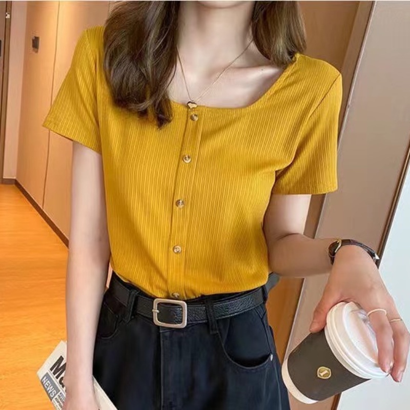 Áo BH tay ngắn cổ vuông phong cách retro Pháp thời trang cho nữ