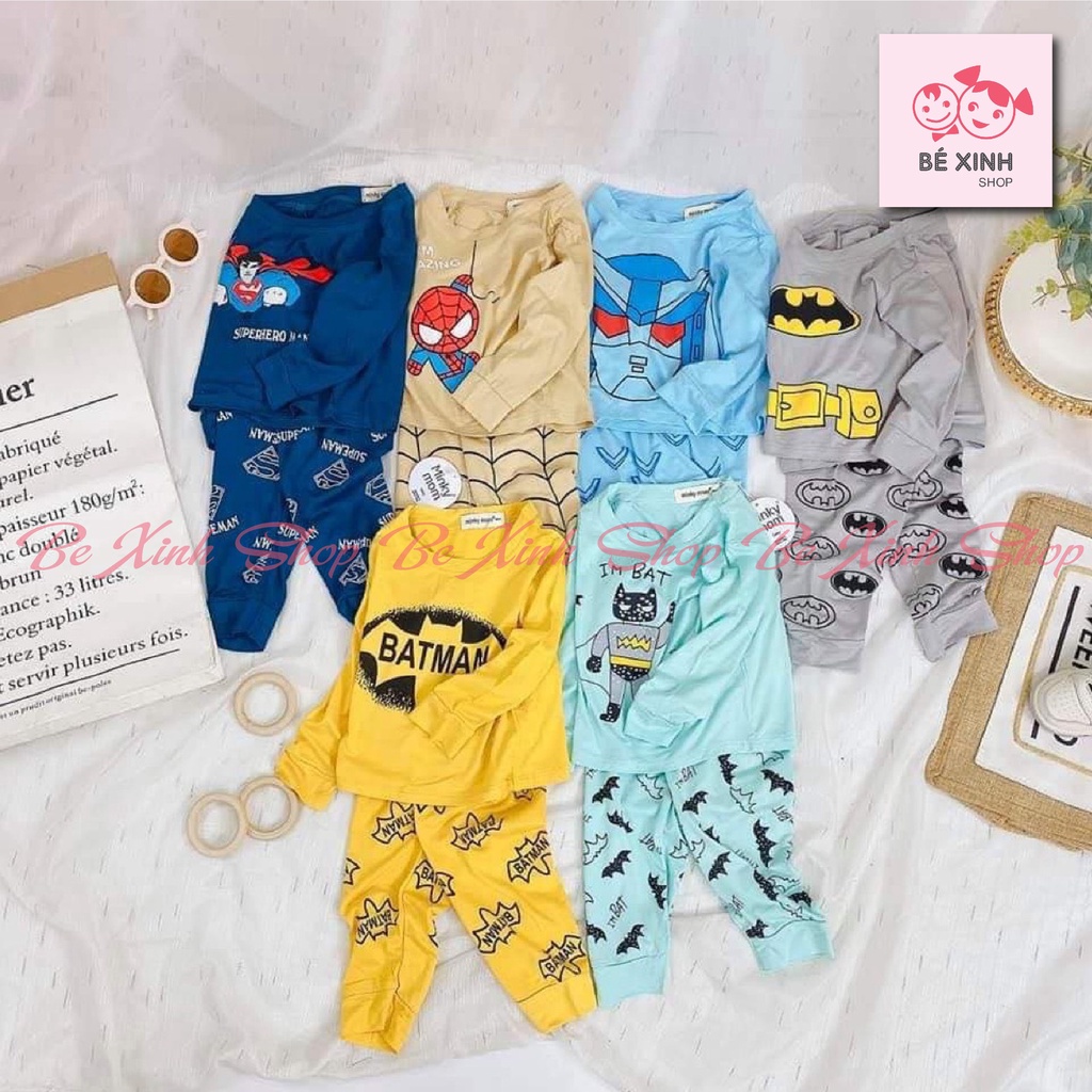 Bộ Ngủ Dài Tay MINKY MOM Cho Bé Trai Siêu Nhân  Quần áo đồ bộ bé trai dài tay họa tiết siêu nhân thun lạnh