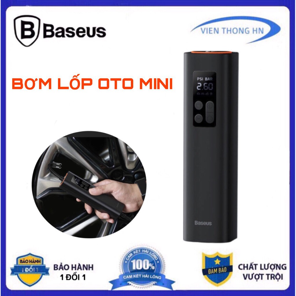 Máy bơm lốp oto cầm tay siêu nhỏ Baseus - bơm lốp điện tử mini 12V 30L/60s - máy nén khí xe hơi ô tô xe máy xe đạp