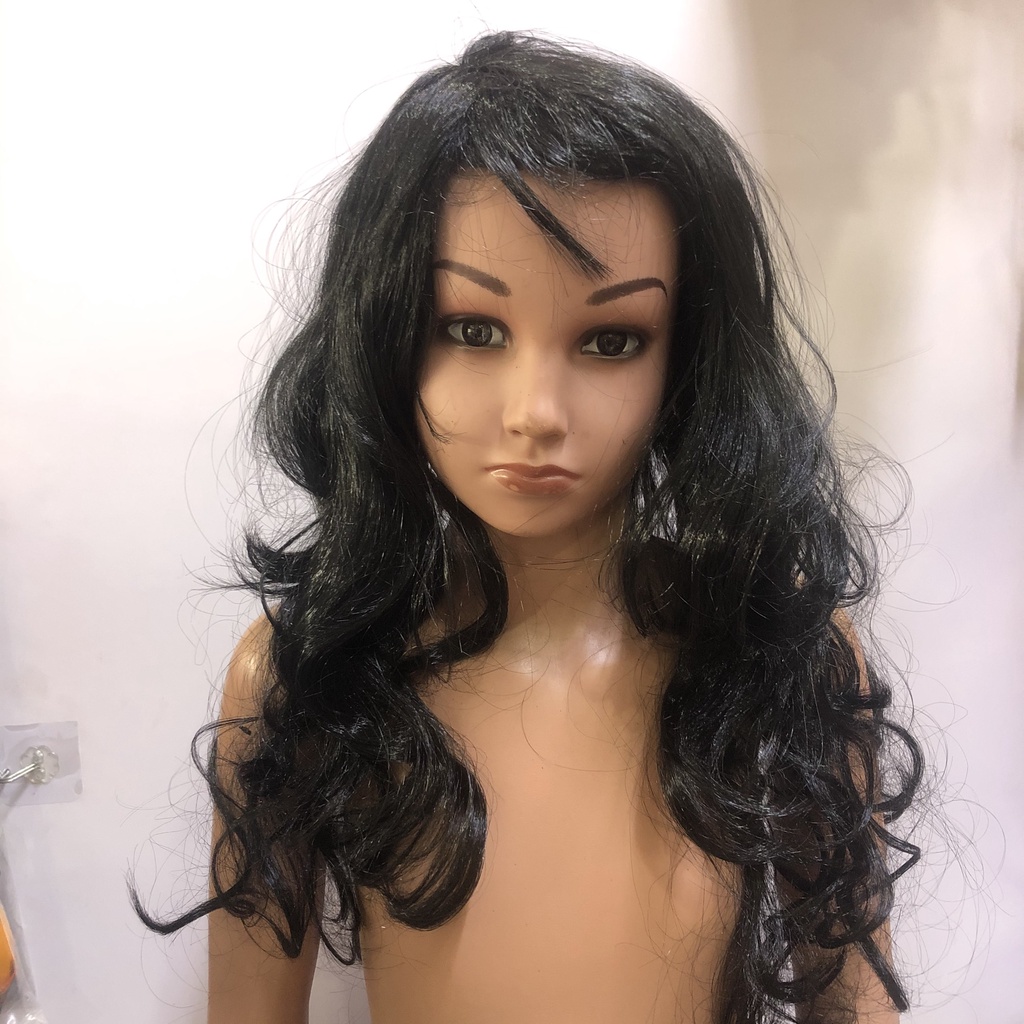 Tóc giả Cosplay hóa trang xoăn dài màu đen hóa trang Halloween cho người lớn và trẻ em