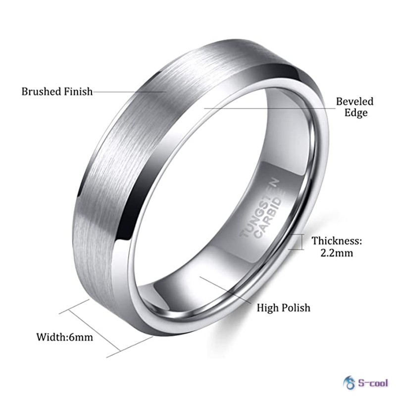 Tungsten Carbide Engagement Ring Brushed Beveled Edge Polished Wedding Finger Ring for Men Women