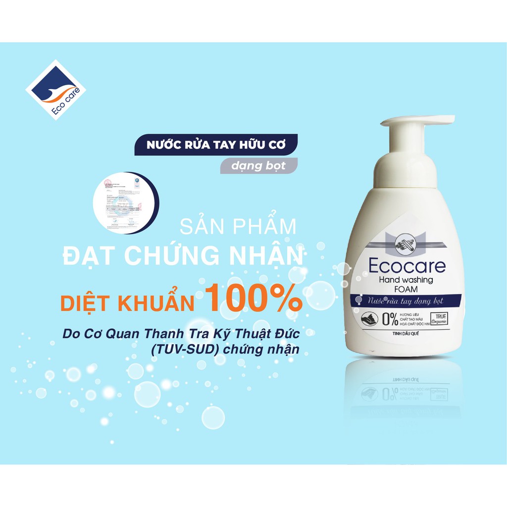 Nước Rửa Tay Bồ Hòn Hữu Cơ ECOCARE 1 lít - Tặng kèm vỏ chai 250ml - Sạch khuẩn, chăm sóc da tay, tinh dầu khử mùi