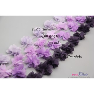 Dây hoa chiffon, hoa 5cm (Dây 12 hoa) dùng làm hoa trang trí may mặc, hoa cài áo, hoa phụ liệu may mặc, DIY