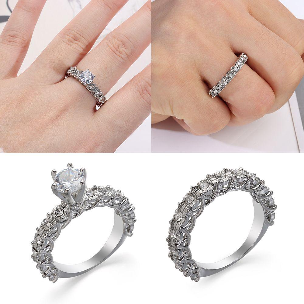 Bộ 2 Nhẫn Cặp Đôi Lấp Lánh Cổ Điển|Phụ Kiện Trang Sức Thời Trang Xinh Xắn Cá Tính