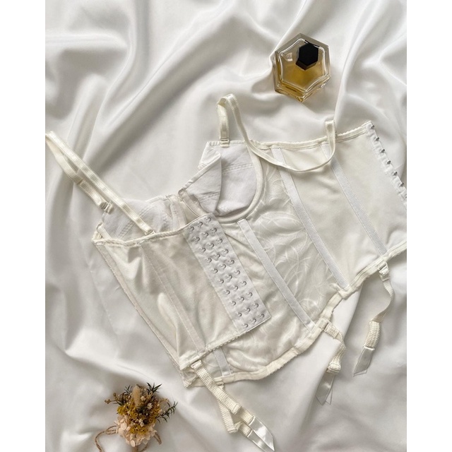 Áo corset ren trắng hoa 2hand