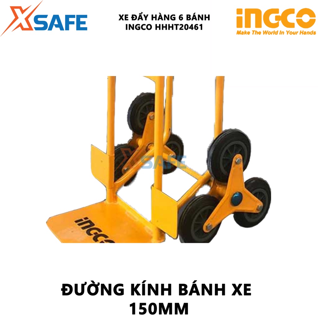 Xe đẩy hàng 6 bánh leo cầu thang INGCO HHHT20461 Xe kéo hàng cầm tay khả năng tải 200kg, vận chuyển hàng hóa cồng kềnh