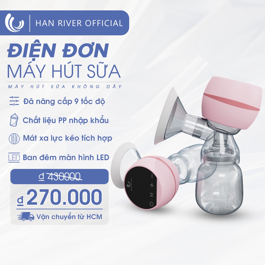 Máy hút sữa điện đơn HAN RIVER nâng cấp 9 tốc độ chất liệu pp nhập khẩu - Hàng chính hãng [Vận chuyển từ Hồ Chí Minh]