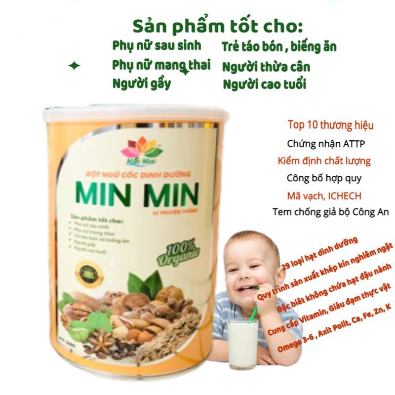 Ngũ cốc Min min, Ngũ cốc lợi sữa tăng cân chống táo bón, Ngũ cốc dinh dưỡng cho mọi lứa tuổi 500gr A118