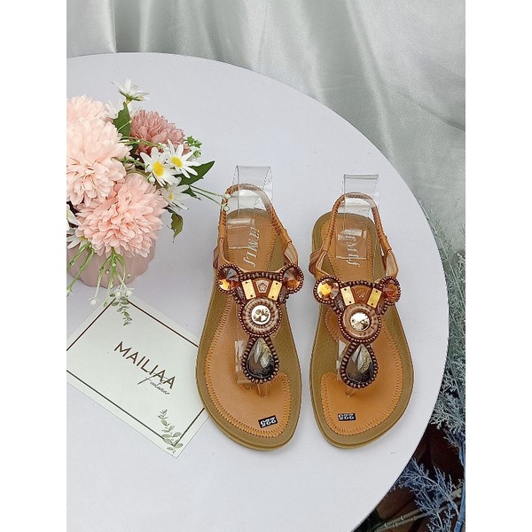 Sandal xỏ ngón MAILIAA 003 quai kẹp đính đá thổ cẩm