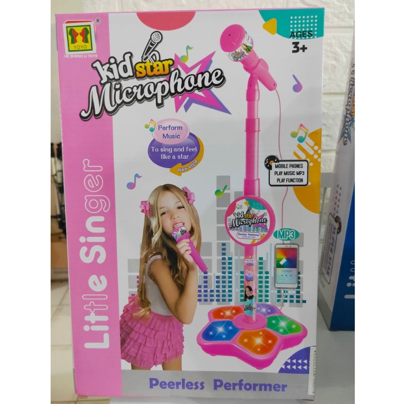 - Bộ đồ chơi Micro hát karaoke cho bé tích hợp phát loa, có đèn, kết nối được với điện thoại và dùng pin