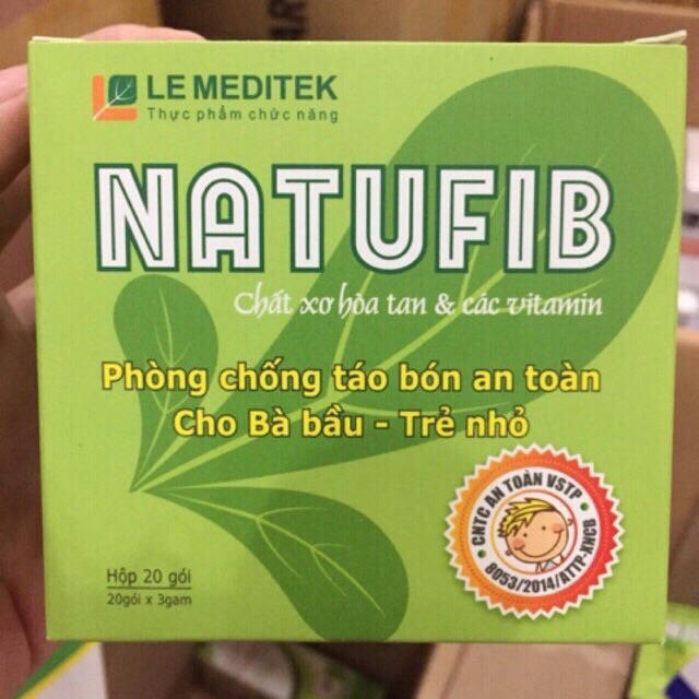 Natufib - Hộp 20 gói chất xơ hoà tan giúp giảm táo bón