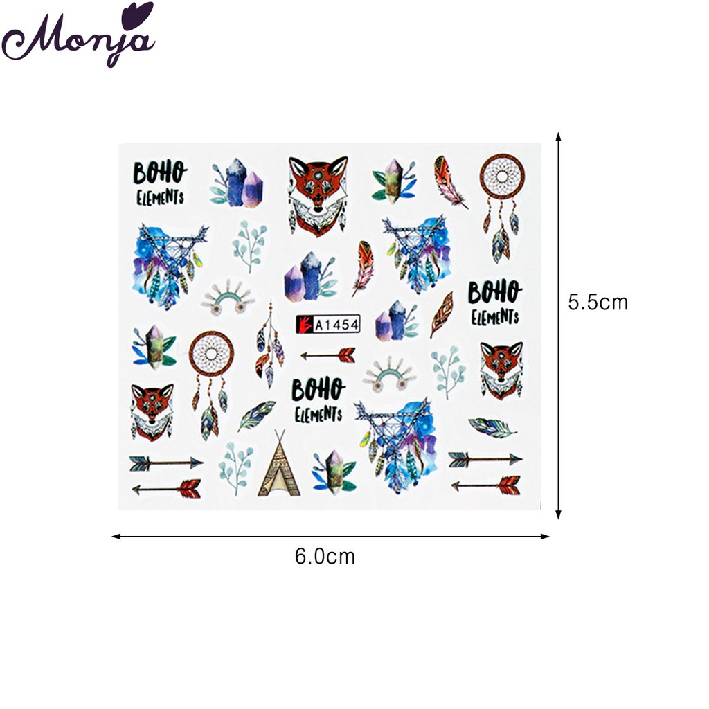 MONJA [Hàng mới về] Set 12 tờ miếng dán chuyển nước trang trí móng nhiều kiểu thiết kế 3D
