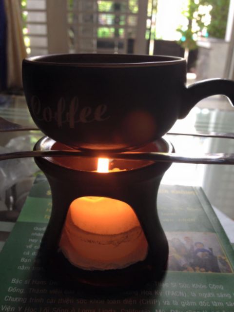 Đèn đốt tinh dầu bếp cafe + kèm 10 viên nến tealight+ 1 Tinh dầu
