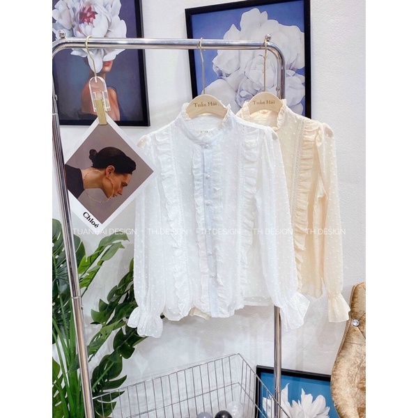 🌾Áo sơ mi viền bèo 2 màu trắng, be size S M siêu đẹp.