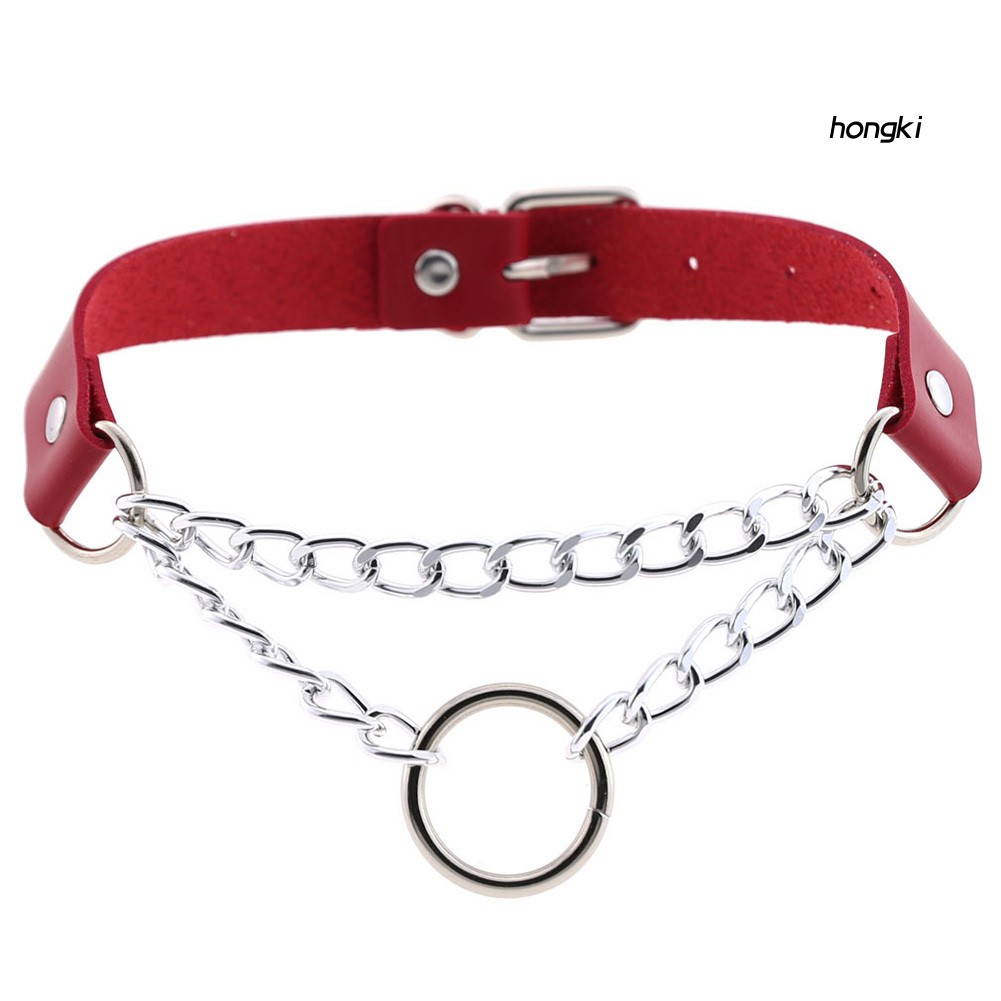 vòng cổ Choker Da Giả Mặt Tròn Thời Trang Cho Nam Nữ