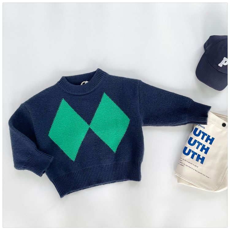 Sữa trẻ em. Kẻ Caro Màu Tương Phản!Áo Sweater Dày Chui Đầu Kiểu Retro Thời Trang Mùa Đông Ấm Áp Cho Bé Trai