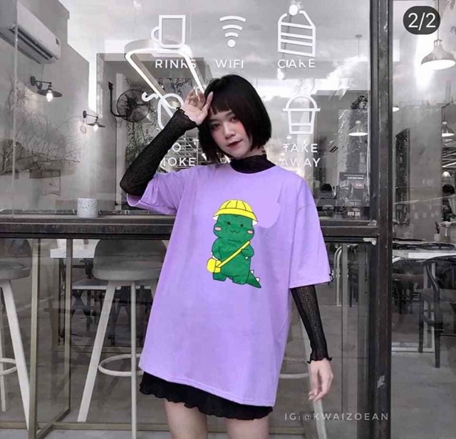 Áo thun nữ tay lỡ khủng long 4 màu unisex size m,l oversize tay lỡ form rộng cotton DƯ TÚ LỆ | BigBuy360 - bigbuy360.vn