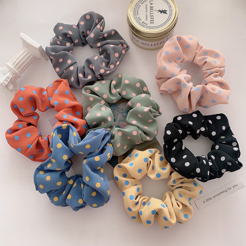 Dây cột tóc vải caro,chấm bi,bông hoa scrunchies Hàn Quốc xinh xắn