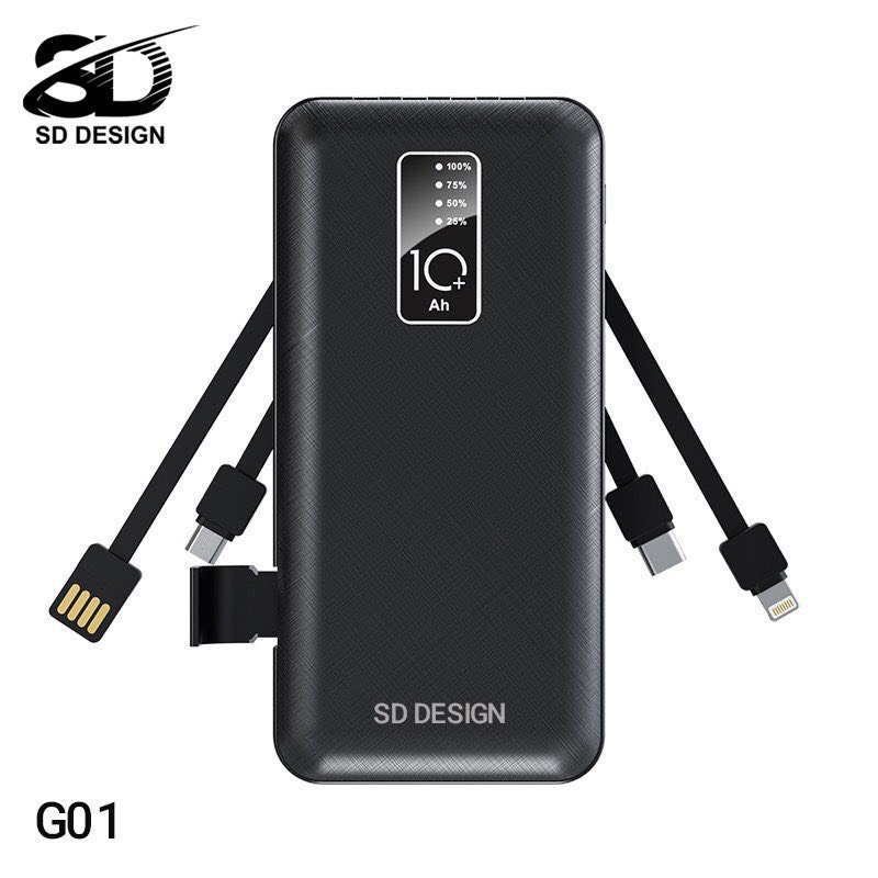 Sạc dự phòng chính hãng SD DESIGN G01 dung lượng 10.000 mAh có đầy đủ chân sạc cho iphone, samsung, xiaomi,...