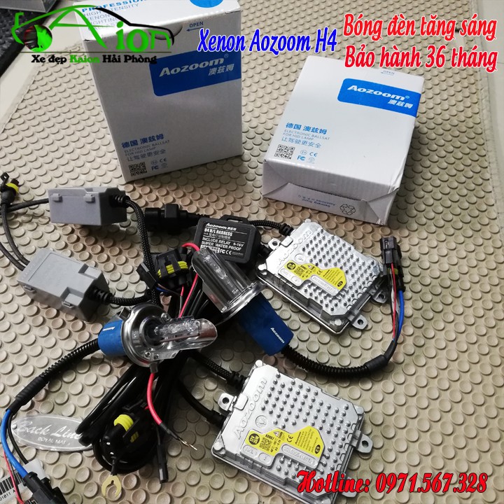 Bộ bóng đèn tăng sáng Xenon Aozoom H4 - Gồm 2 Ballast, 2 Bóng H4 4300K hoặc 5.500k và 1 Dây nguồn bảo vệ - Công nghệ Đức