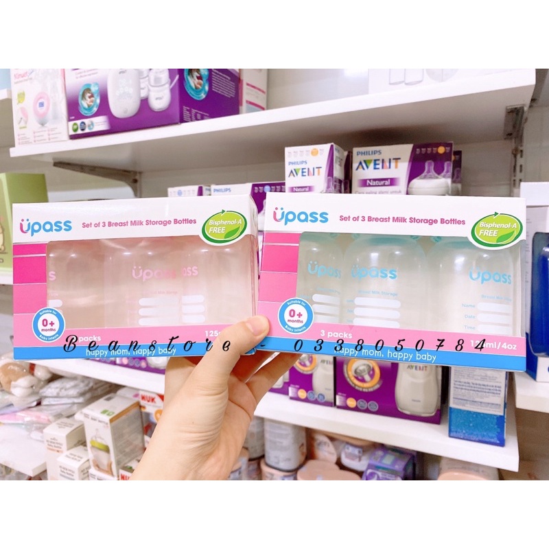 [Sản phẩm mới] Set 3 bình trữ sữa Upass 125ml
