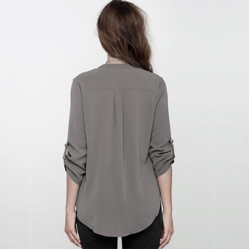 Áo kiểu chất Chiffon tay dài thiết kế cổ chữ V thanh lịch
