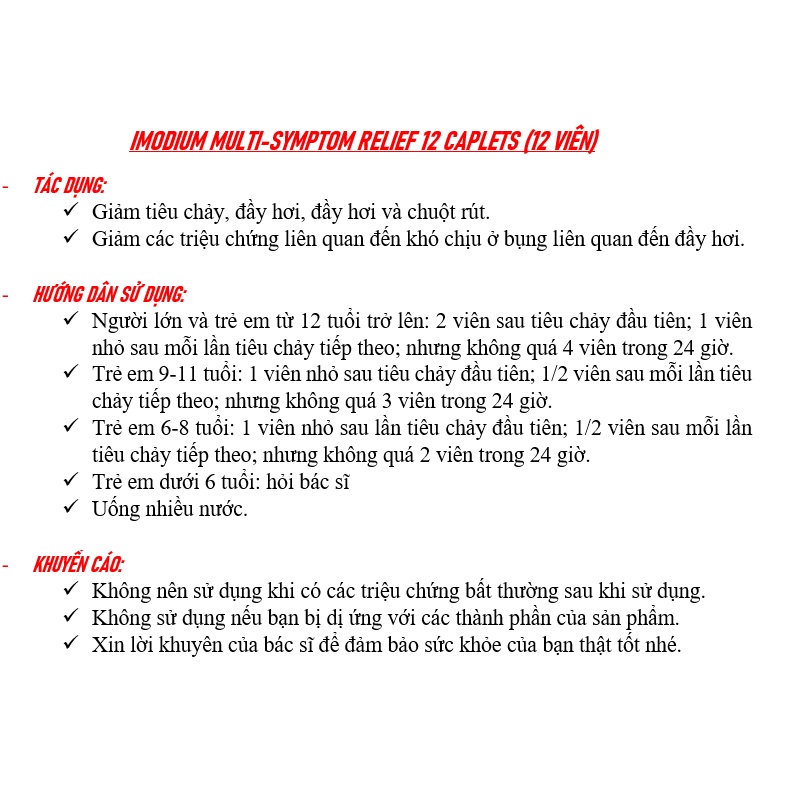 [DATE 05/2023 &amp; 06/2023] IMÔDIUM MULTI-SYMPTOM RELIEF 12 CAPLETS (12 VIÊN)