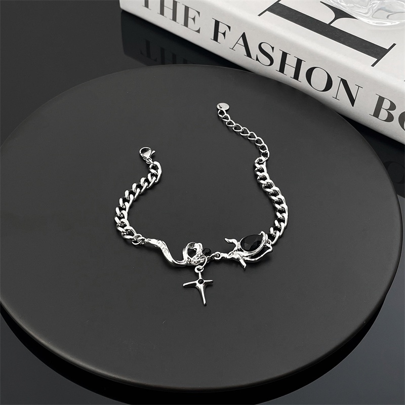 Vòng Tay Đính Đá Zircon Màu Tối Phong Cách Hiphop Đường Phố Thời Trang