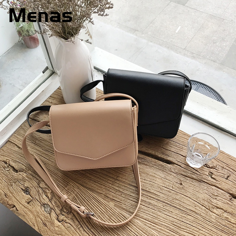 Menas Túi Xách Da PU Màu Trơn Dáng Vuông Phong Cách Hàn Quốc Cho Nam