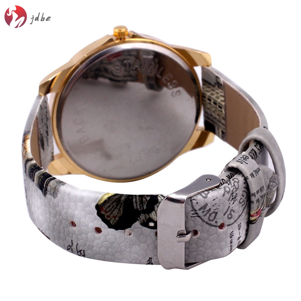 ✿JDBE✿ Women Lady Girl Wrist Quartz Watch Round Rose Pattern Printing Fashion Birthday Gift