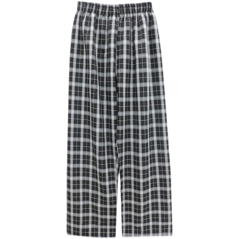 Quần Dài Ống Rộng Họa Tiết Sọc Caro Màu Tương Phản Thời Trang Phong Cách Hàn Quốc Size S-4xl