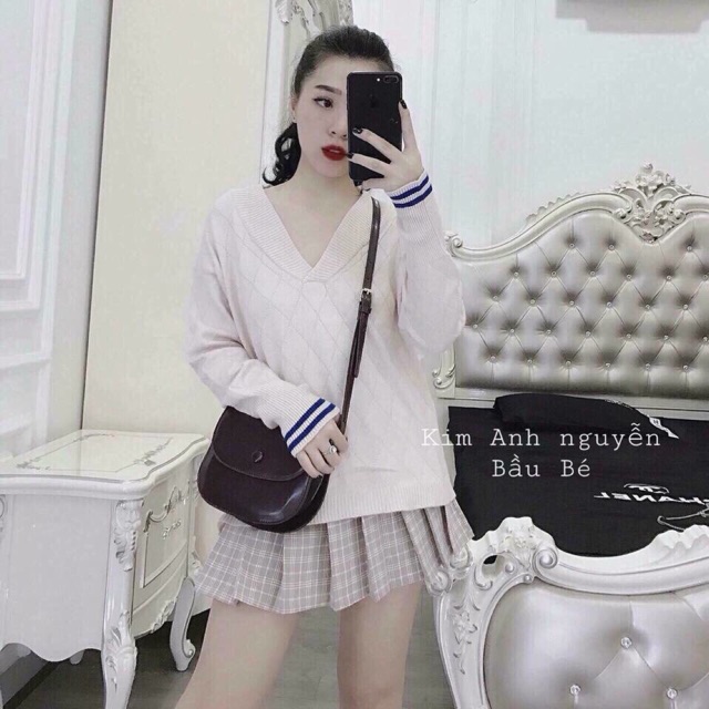 áo len trễ vai cổ tim