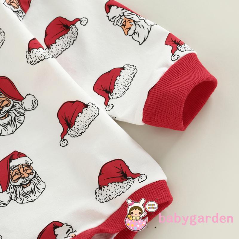 Bộ Áo Liền Quần Tay Dài Cổ Tròn In Hình Ông Già Noel / Chữ Dễ Thương Thời Trang Cho Bé Trai Và Gái 0-18 Tháng Tuổi