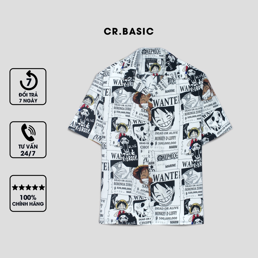 Áo sơ mi tay ngắn nam nữ CR.BASIC form rộng sơ mi họa tiết ngắn tay unisex cộc tay luffy