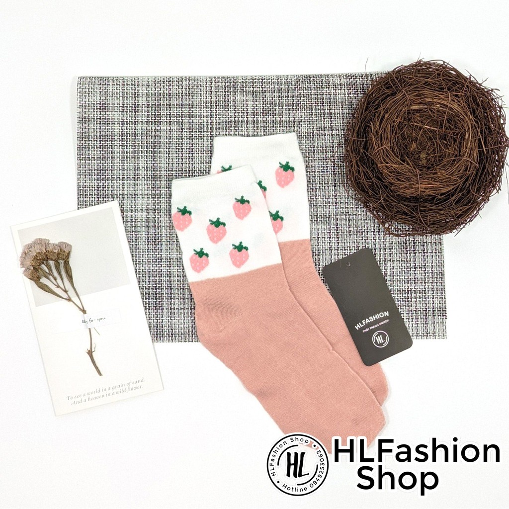 Tất vớ nữ Cotton cổ tròn hình trái cây Nhật Bản Hàn Quốc, tất vớ cổ cao HLFashion