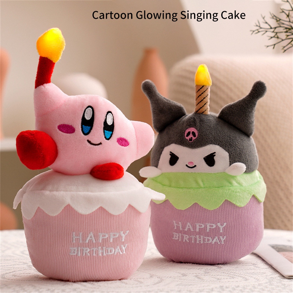 Đồ Chơi Nhồi Bông Hình Bánh Kem Sinh Nhật Kirby / Kulomi / Melody / Pudding Dog / Cinnamoroll Có Nhạc Và Đèn Phát Sáng Dành Cho Trẻ Em