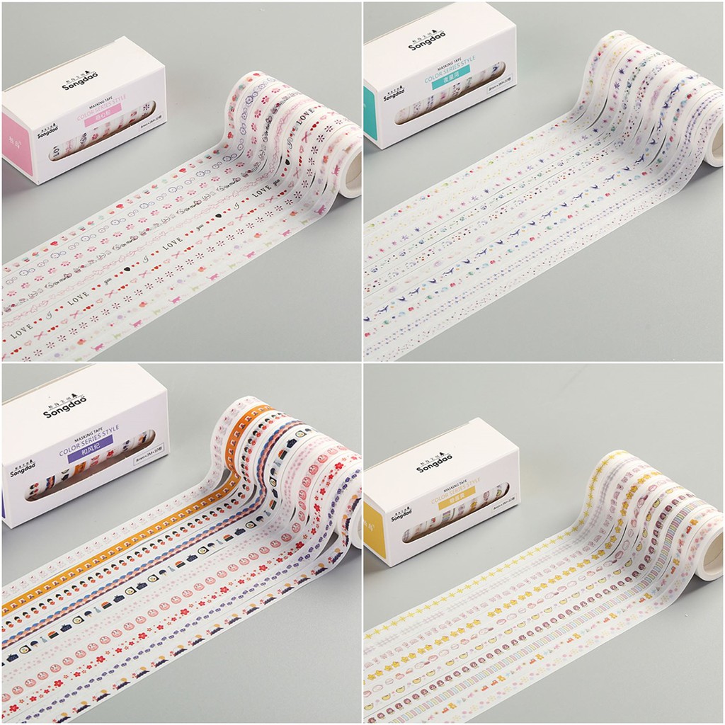 Washi tape Hộp 10 cuộn - Băng dính giấy trang trí - Color Series Style