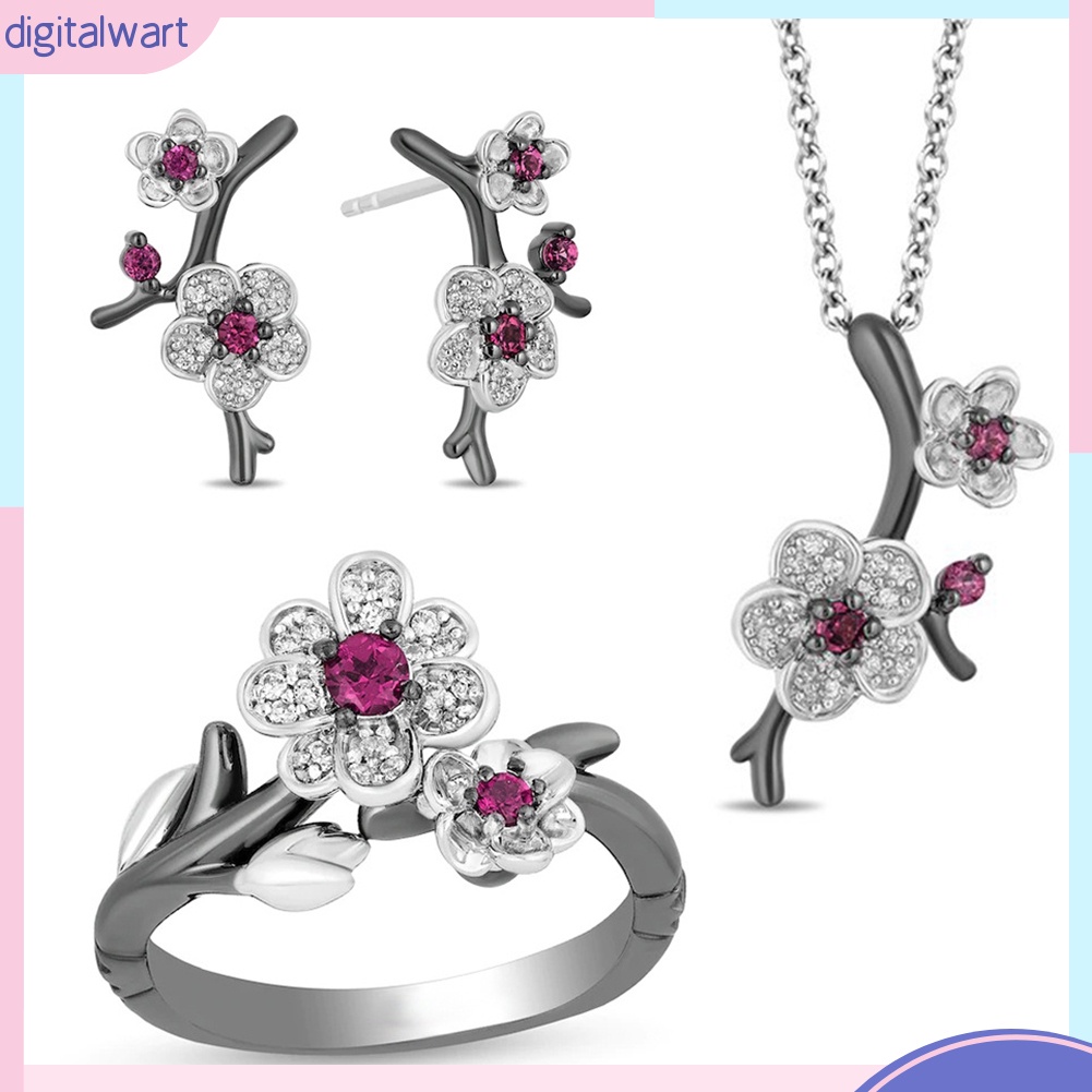 Bộ Trang Sức Họa Tiết Hoa Mận Đính Đá Thời Trang Cho Nữ