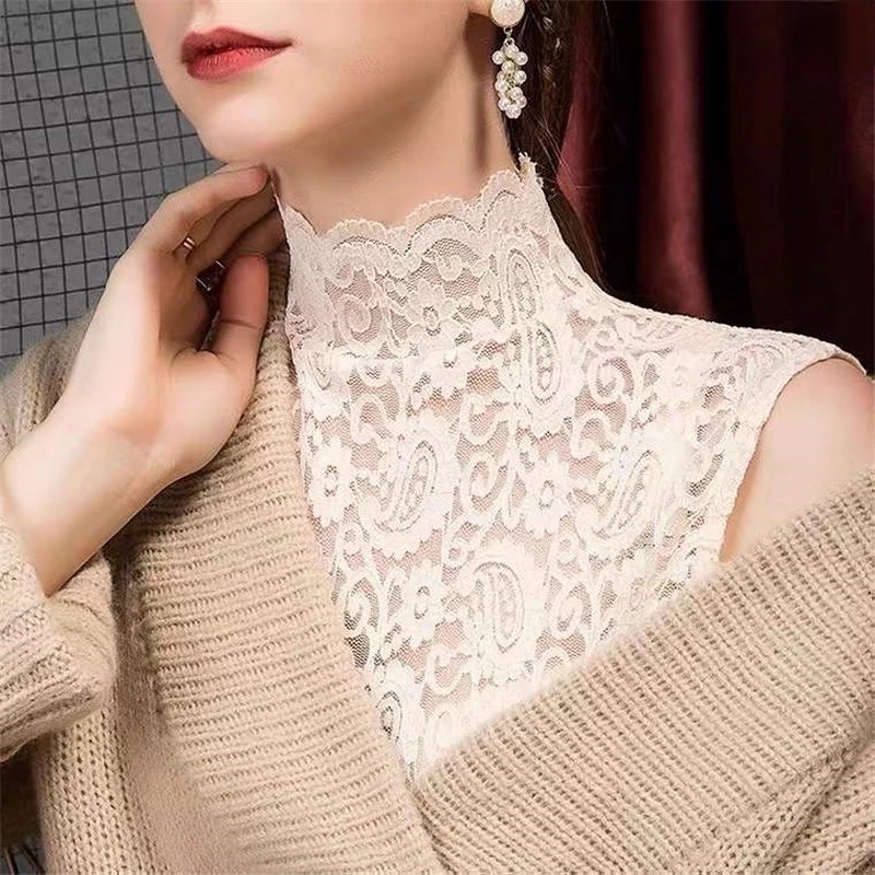 Cổ Áo Ren Giả Co Giãn Có Thể Tháo Rời Thêu Họa Tiết Phong Cách Thanh Lịch Cho Nữ