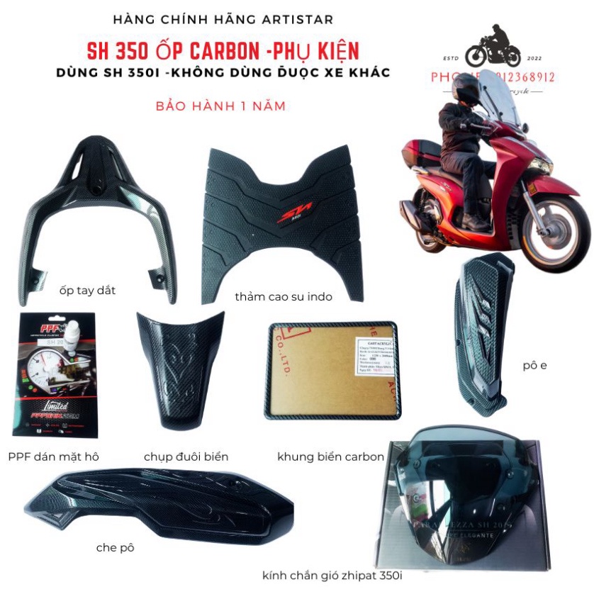 [SH 350i] - Phụ Kiện Trang Trí, Bảo Vệ Xe Sh 350i Mới 2022 - Bộ ốp Vân Carbon Sh 350i Cao Cấp