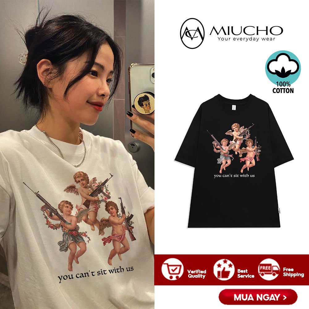 Áo thun Unisex form rộng đẹp tay lỡ kiểu hàn quốc, áo phông Unisex form rộng  vải cotton AT193 Miucho in hoạt tiết