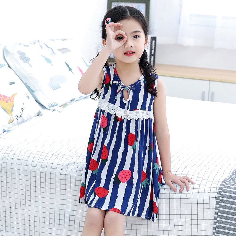 Đầm Công Chúa Cotton Lụa Mỏng Sát Nách Viền Ren Phong Cách Phương Tây Cho Bé Gái 95-165cm