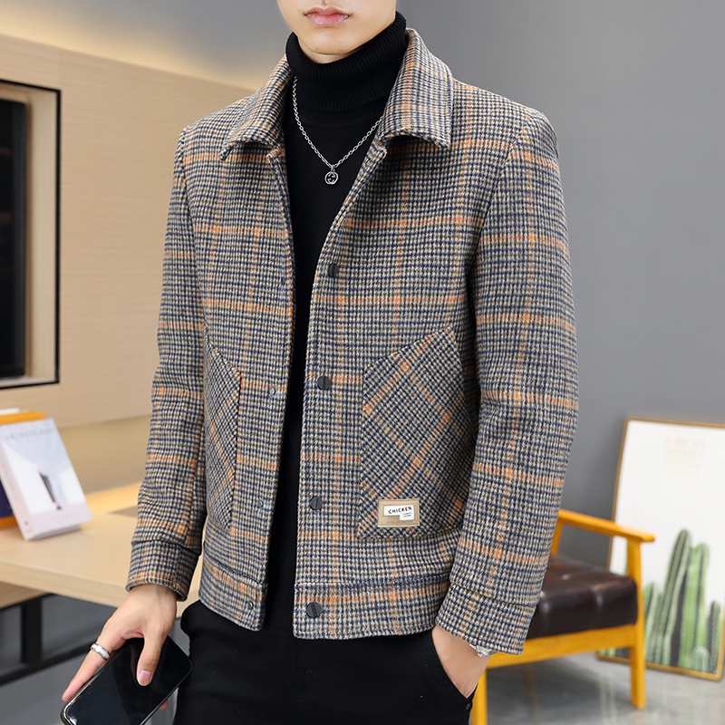 Áo khoác dạ nam hàn quốc dáng ngắn kẻ caro thời trang cao cấp