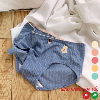 Quần lót nữ cotton kiểu dáng trơn cơ bản đính hình gấu dễ thương Xuu Design QC38