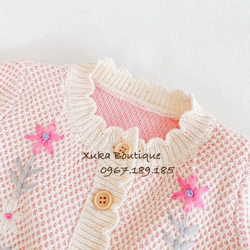 Áo Khoác Cardigan Len Bé Gái - Xuka Boutique - Áo Len Dài Tay Thêu Hoa Cao Cấp Giữ Ấm Cho Bé Yêu