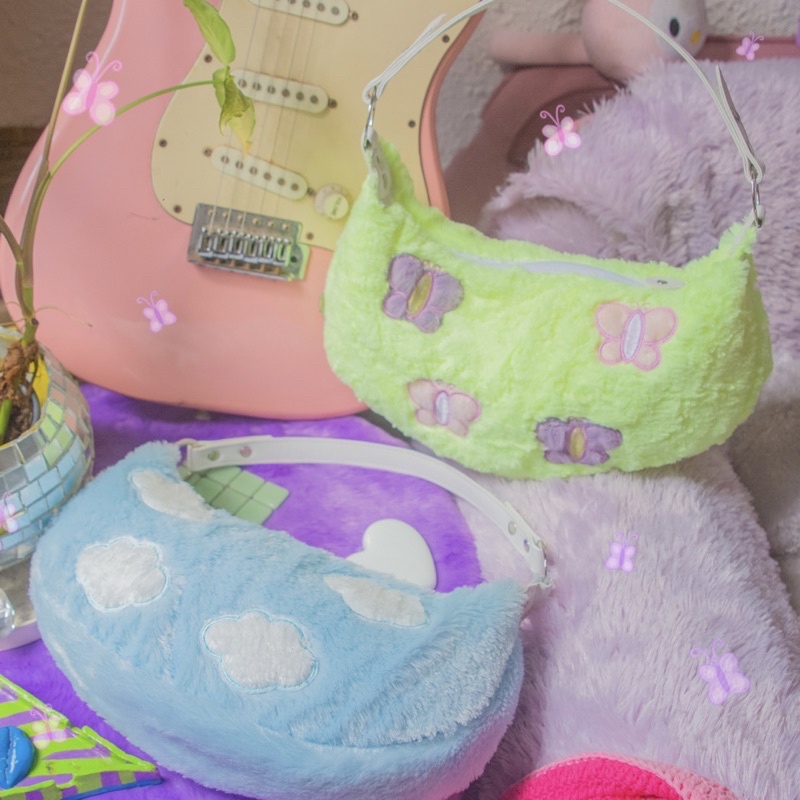 FLUFFY BAG | túi lông kẹp nách thêu bướm mây | độc quyền mignonne