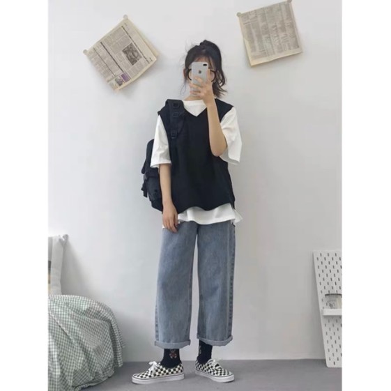 Áo gile nữ style Hàn Quốc ghi lê basic, áo gile trơn unisex form rộng cố chữ V | BigBuy360 - bigbuy360.vn