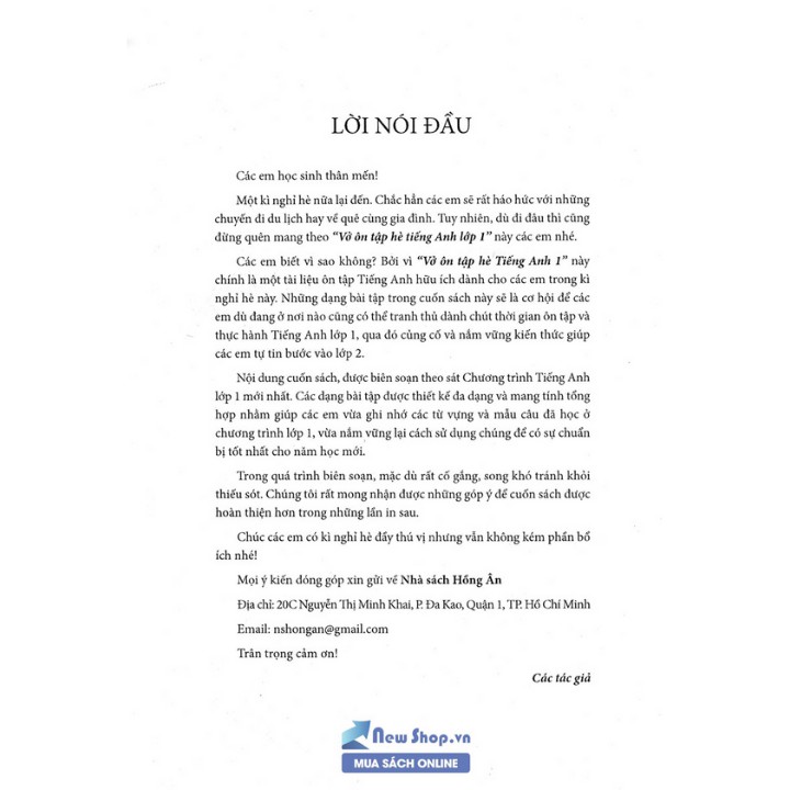 Sách - Vở Ôn Tập Hè Tiếng Anh 1 - Theo Chương Trình Giáo Dục Phổ Thông Mới