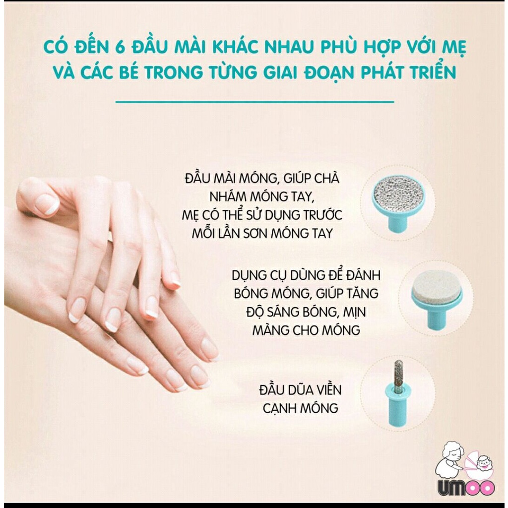 Máy Dũa Móng Tay Cho Bé UMOO/ Trimmer mài móng tay thông minh 6 chức năng